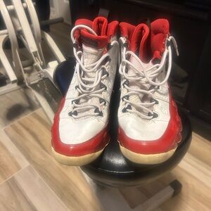 Red and White Sneakers Air Jordan’s. Retro 9 size 10.5